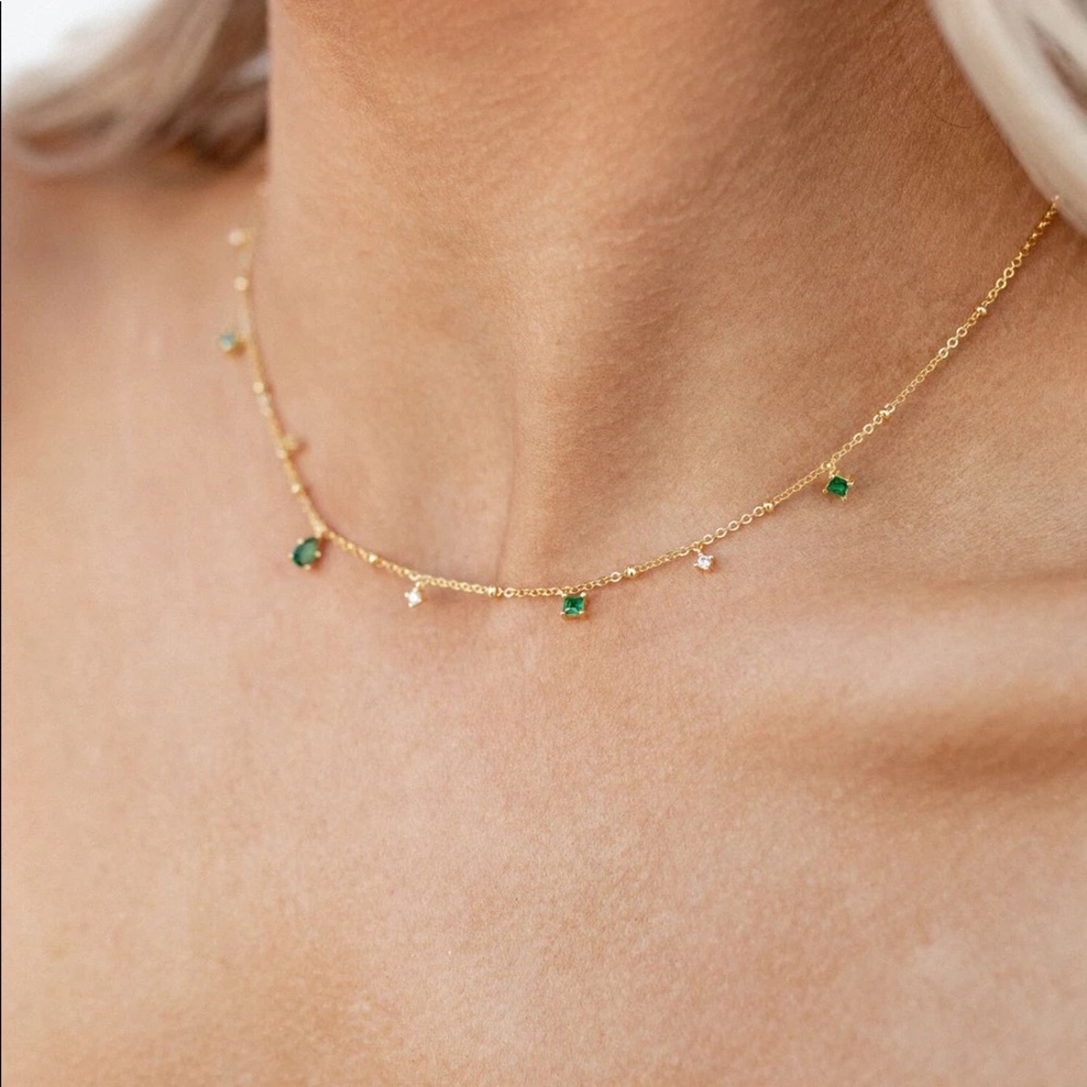 Emerald CZ Shaker Dainty Necklace